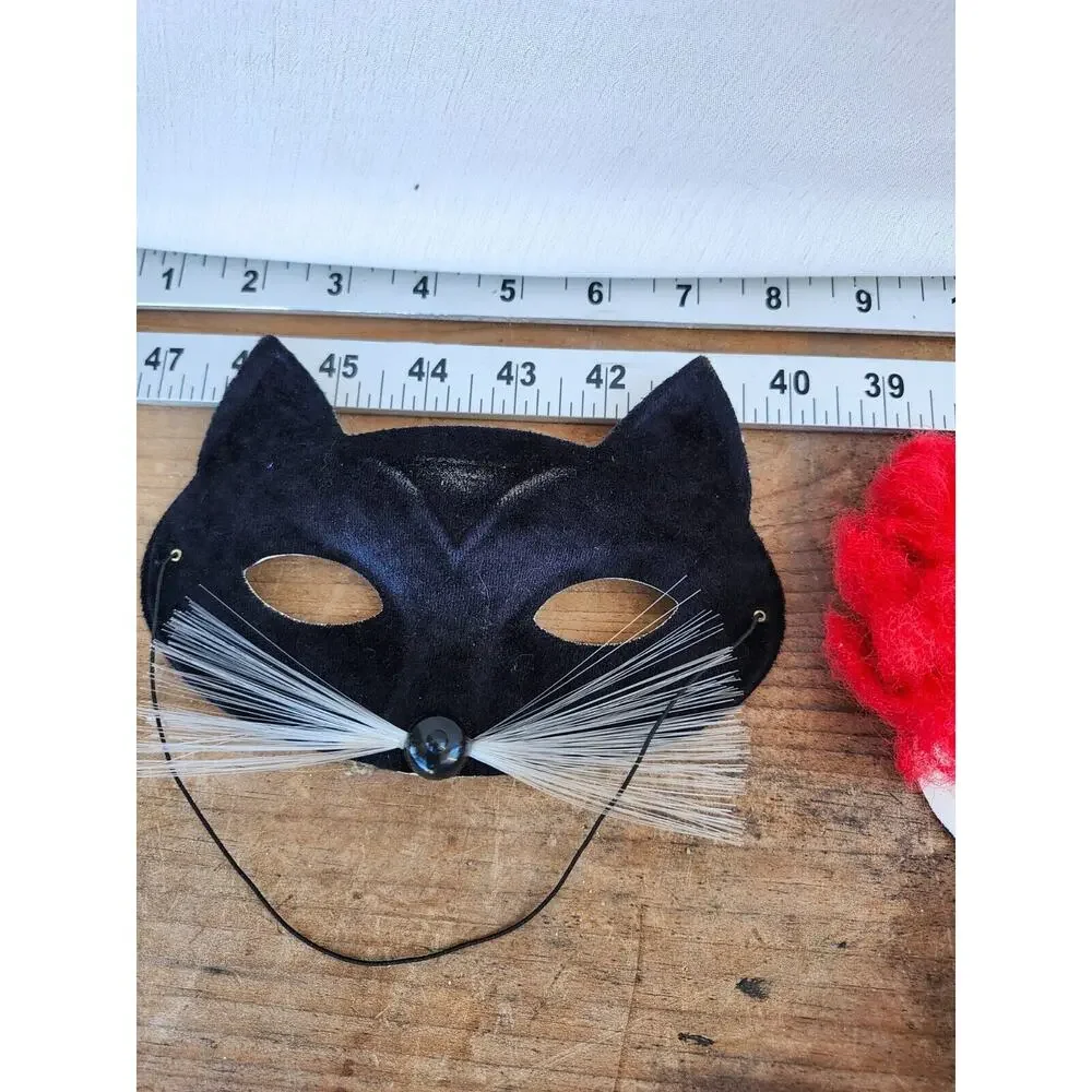 Vtg Masquerade‎ Eye Mask Black Cat Whiskers and Clown Pretend Costume 2 Pcs